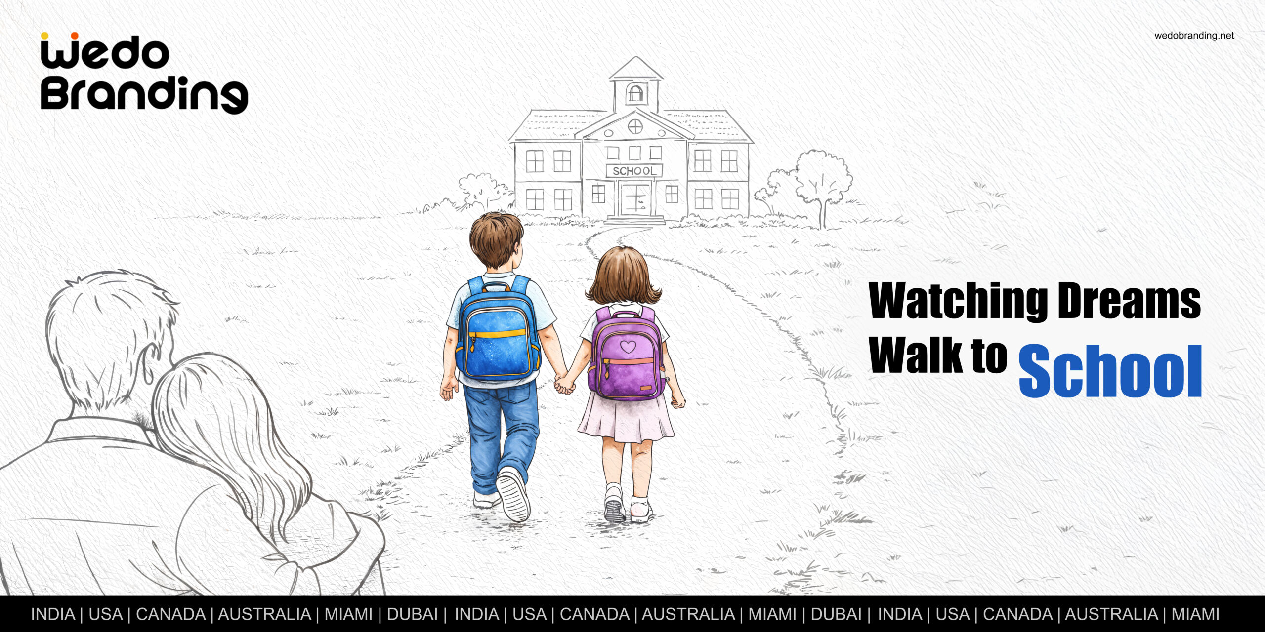 Emotional education awareness advertising campaign showing children walking to school