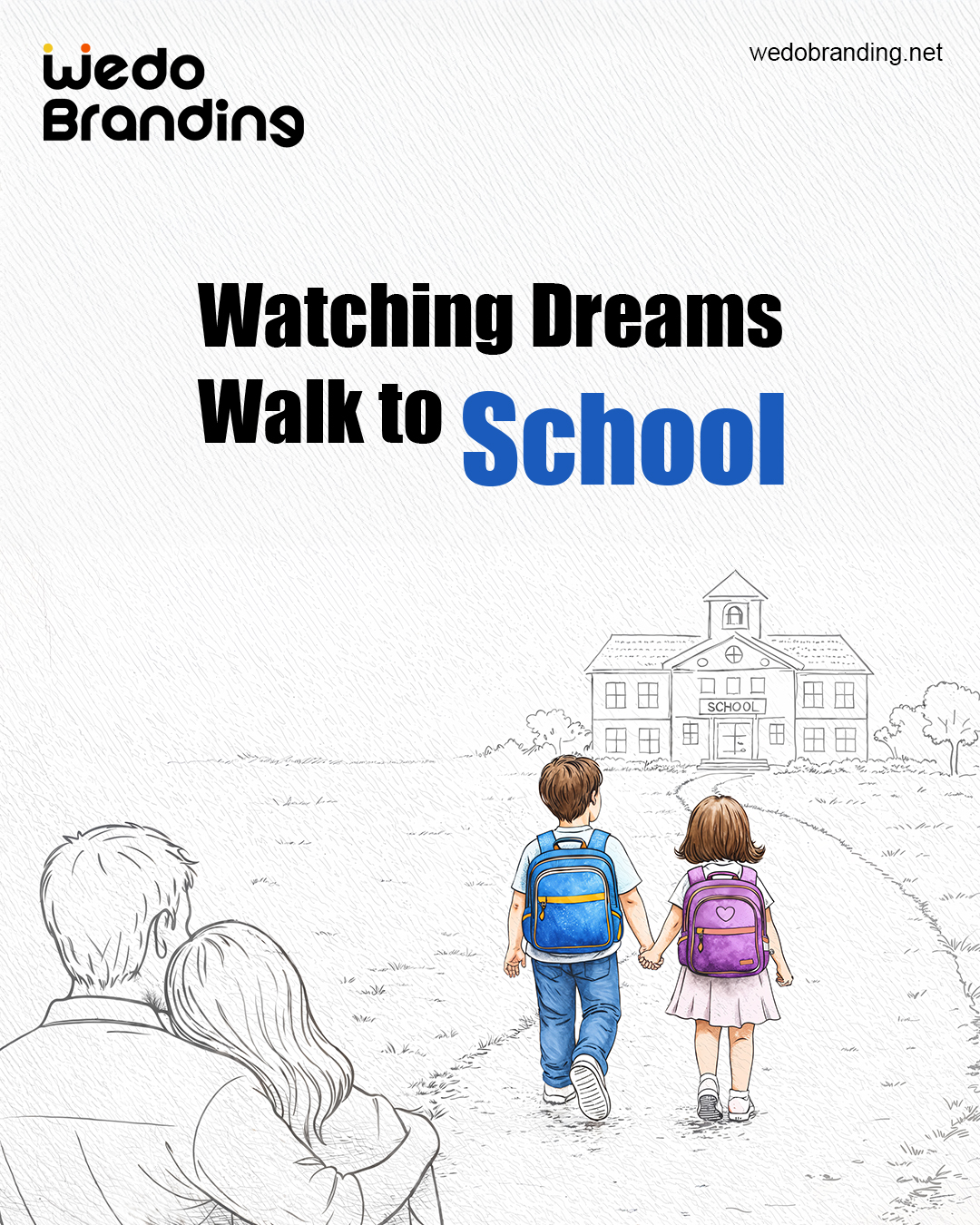 Emotional education awareness advertising campaign showing children walking to school